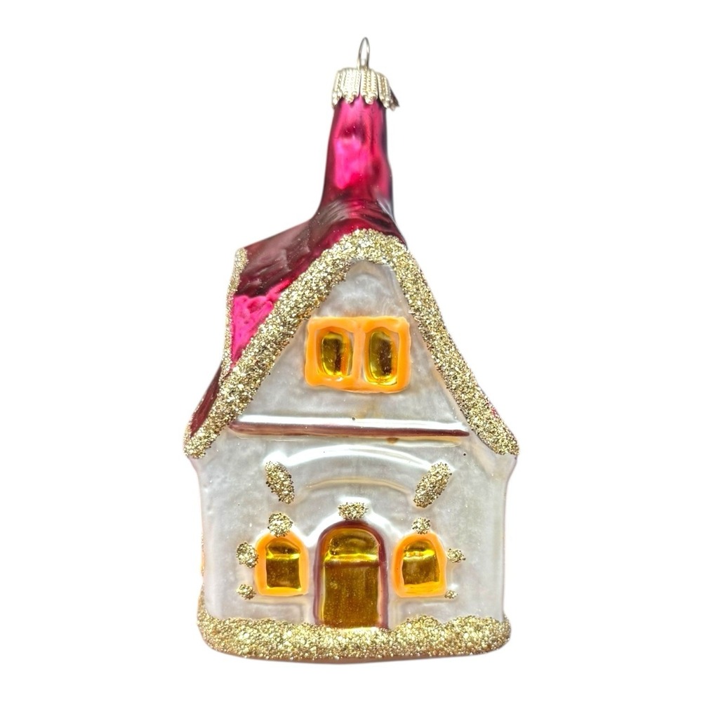 Vintage Hutschenreuther Christmas Blown Glass Village House Ornament Germany EUC
